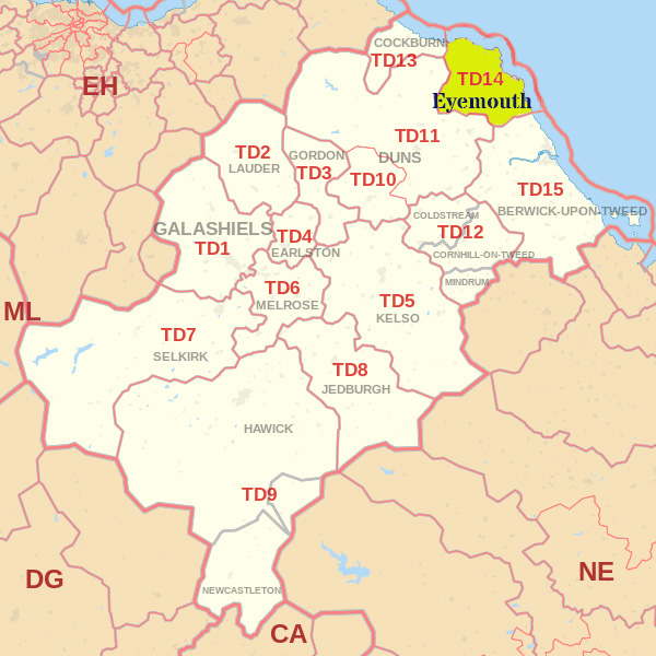 TD14 postcode map, ​​​​​​​​​​​​​​​​​​Berwick skip hire